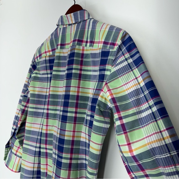 Chaps No Iron Preppy Spring Plaid Button Up Shirt Green Blue Pink Multi Size M - Picture 10 of 16